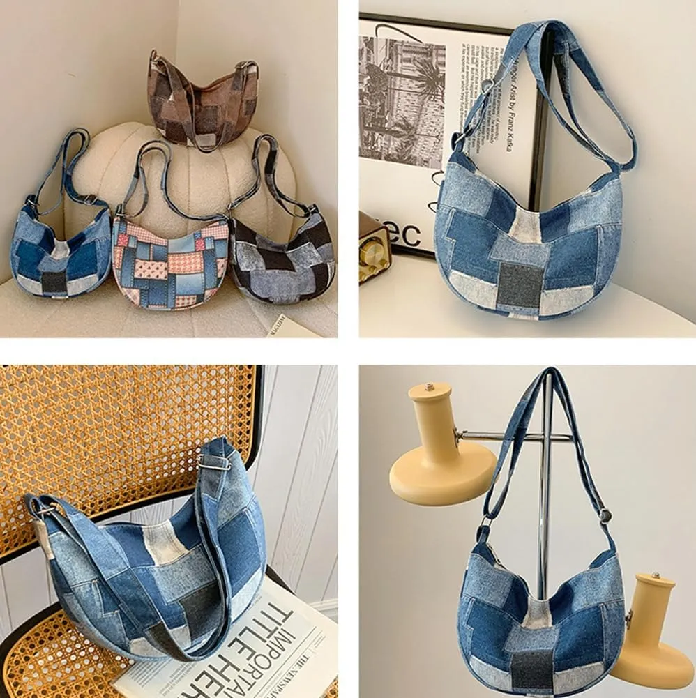 Demin Canvas Hobo Bags for Women Large Shoulder Handbags Work Crossbody Messenger Bag Travel Purse