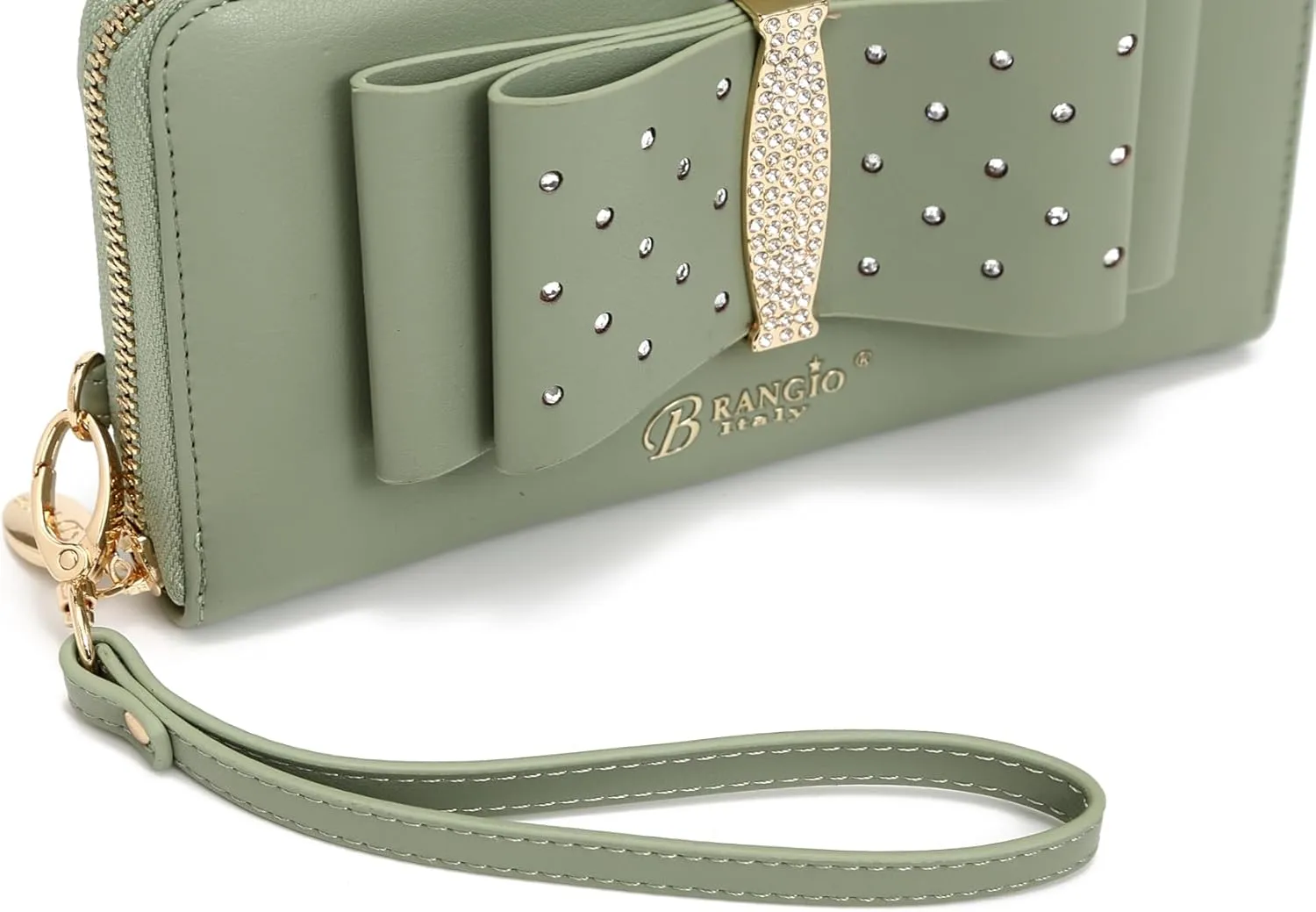 Designer Ribbon Romance Multi-Pocket Rhinestone Wallet Party and Wedding Evening Bling Wristlet for Women (Brown)