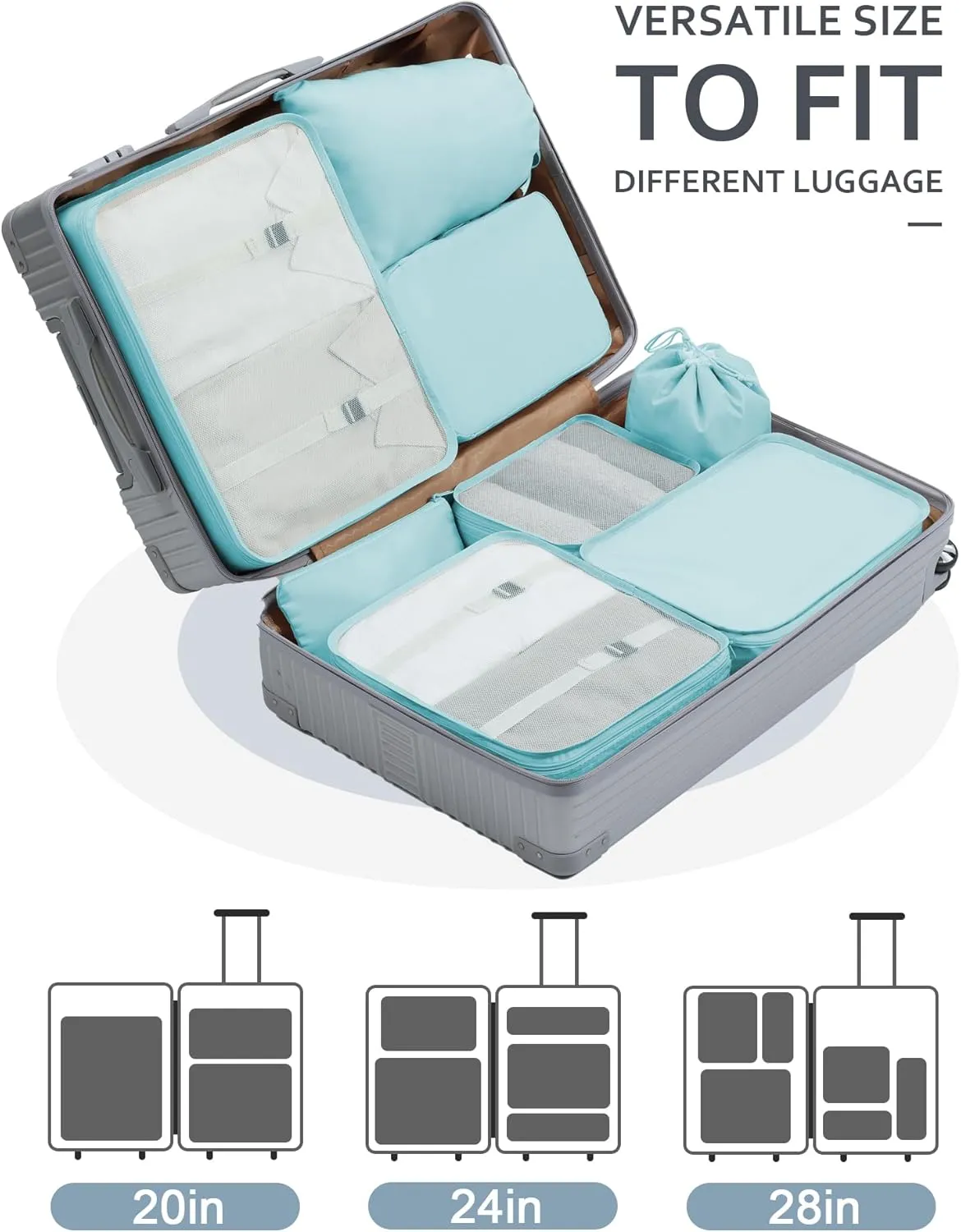 DIMJ Packing Cubes for Travel - Luggage Organizer Bags 8 Pcs Packing Cubes for Suitcases Lightweight Suitcase Organizer Bags set with Makeup Bag for Travel Accessories (Blue)