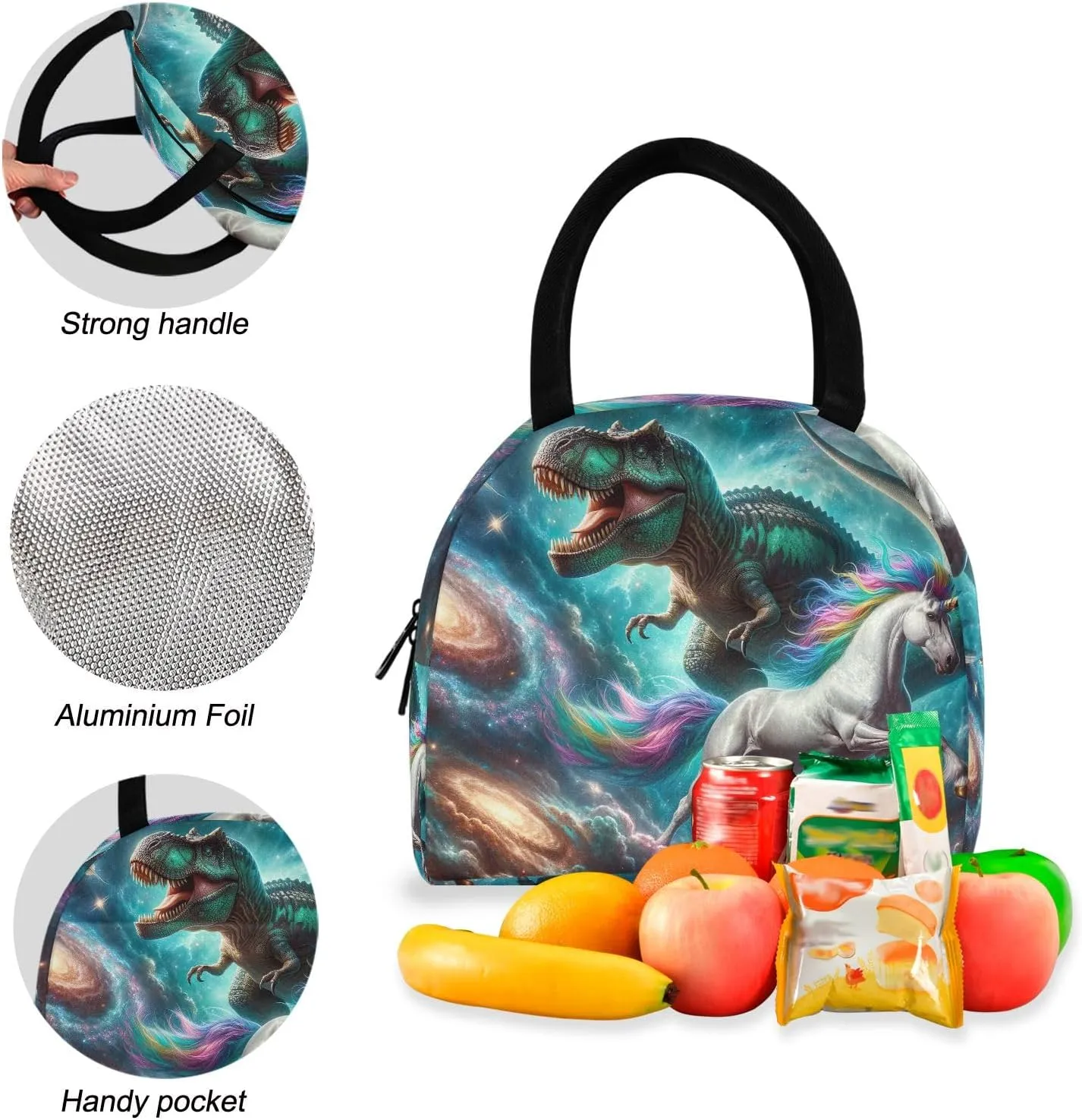 Dinosaur and Unicorn in Space Kids School Bag Set Cooler Backpack Waterproof, Bags for School Kids, Kids Bags School