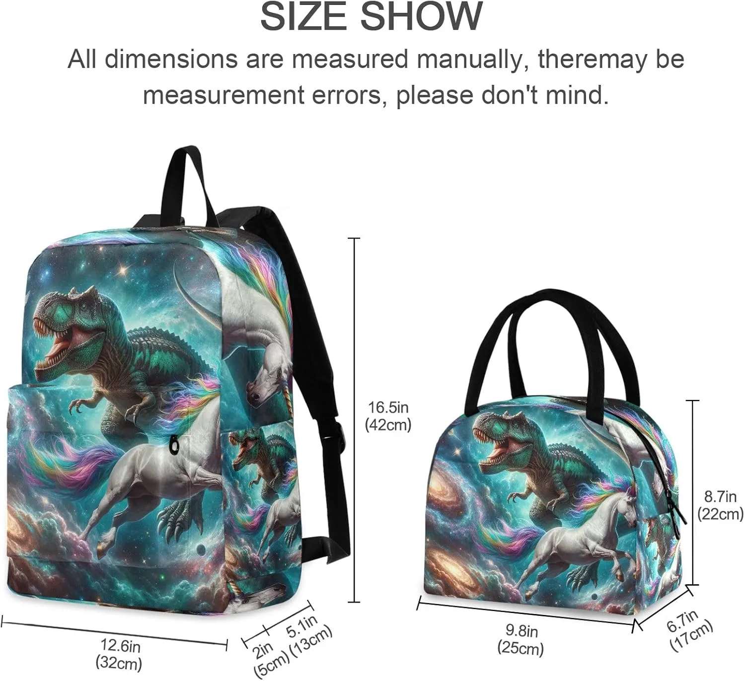 Dinosaur and Unicorn in Space Kids School Bag Set Cooler Backpack Waterproof, Bags for School Kids, Kids Bags School