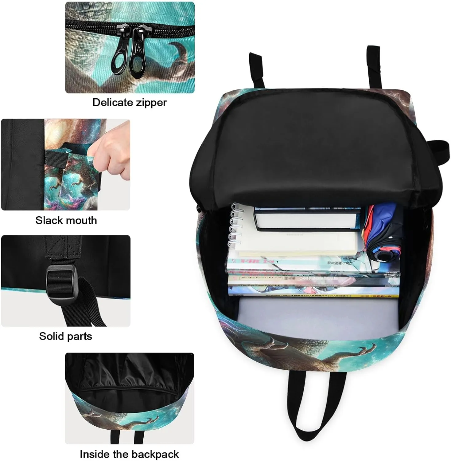 Dinosaur and Unicorn in Space Kids School Bag Set Cooler Backpack Waterproof, Bags for School Kids, Kids Bags School