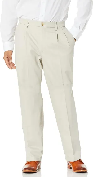 Dockers Men's Relaxed Fit Signature Khaki Lux Cotton Stretch Pants-Pleated, Cloud, 32W x 34L