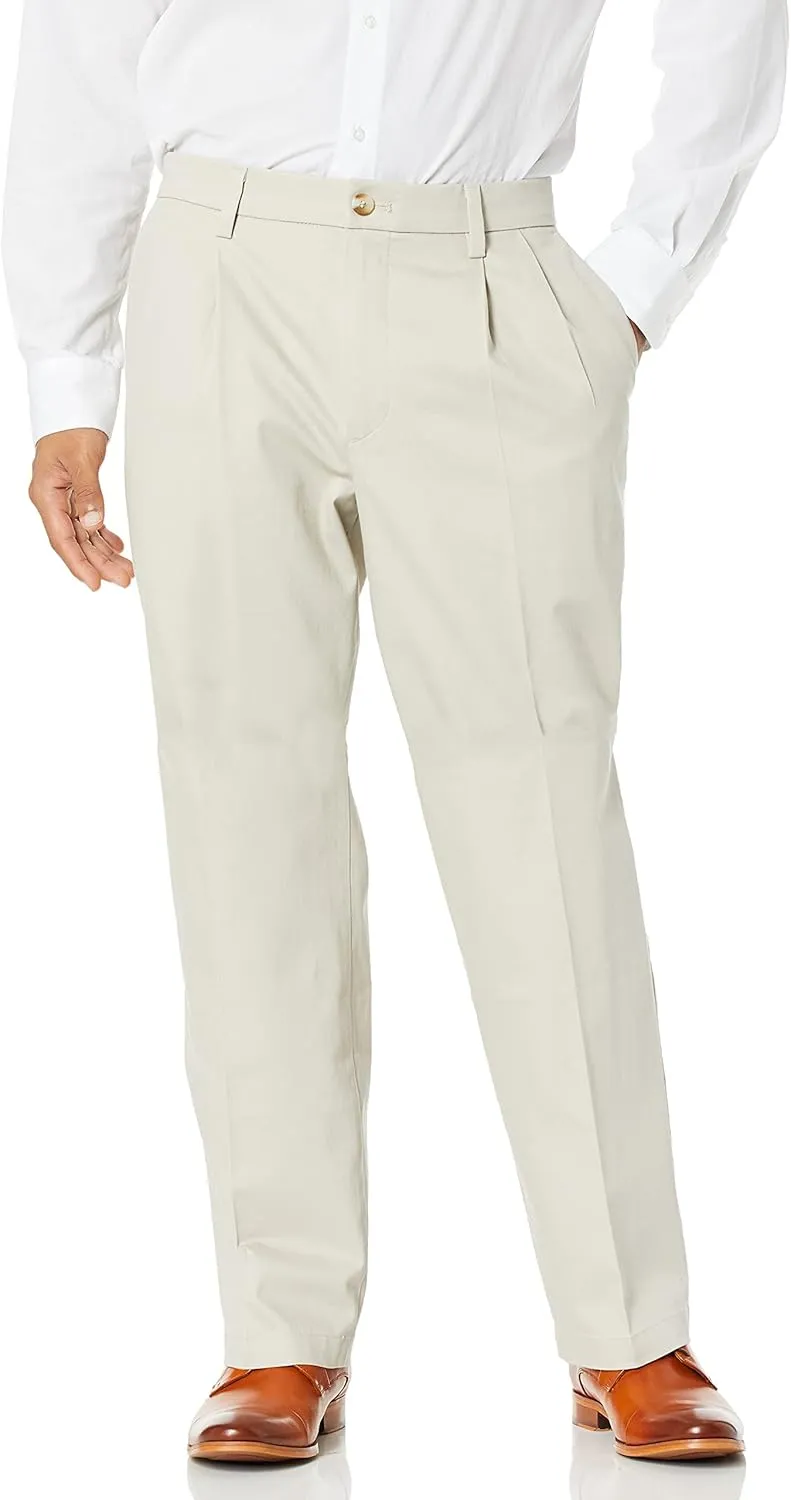 Dockers Men's Relaxed Fit Signature Khaki Lux Cotton Stretch Pants-Pleated, Cloud, 32W x 34L