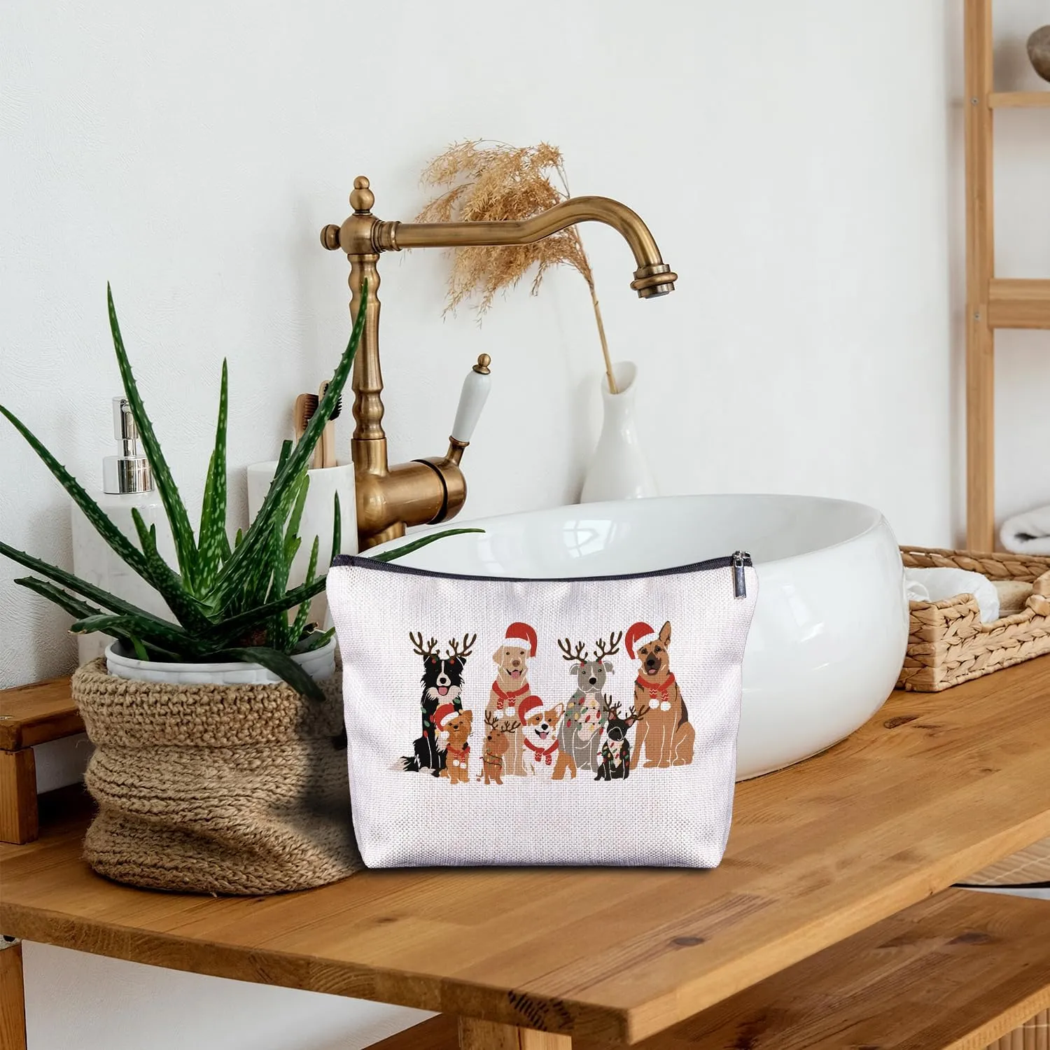 Dog Christmas Makeup Bag - Dog Gifts for Women Cosmetic Bags, Womens Gifts for Christmas, Dog Gifts for Dog Lovers, Dog Mom Gifts, Dog Owner Gifts for Women Zipper Pouch