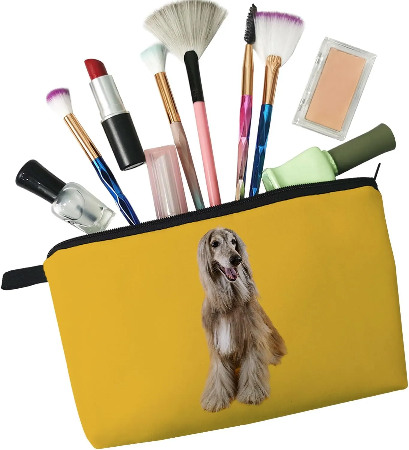 Dog Gifts Yellow Afghan Hound Makeup Bag Cute Small Organizer Bag Toiletry Zipper Pouch Birthday Christmas Gift Afghan Hound Puppy Cosmetic Bag for Women Dog Lovers