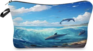 Dolphin Gift Dolphin Makeup Bag Cute Small Makeup Organizer Bag Travel Toiletry Zipper Pouch Ocean Gifts for Dolphin Lovers Dolphin Cosmetic Bag for Women Girls Friends