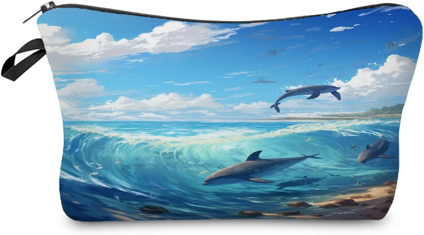 Dolphin Gift Dolphin Makeup Bag Cute Small Makeup Organizer Bag Travel Toiletry Zipper Pouch Ocean Gifts for Dolphin Lovers Dolphin Cosmetic Bag for Women Girls Friends
