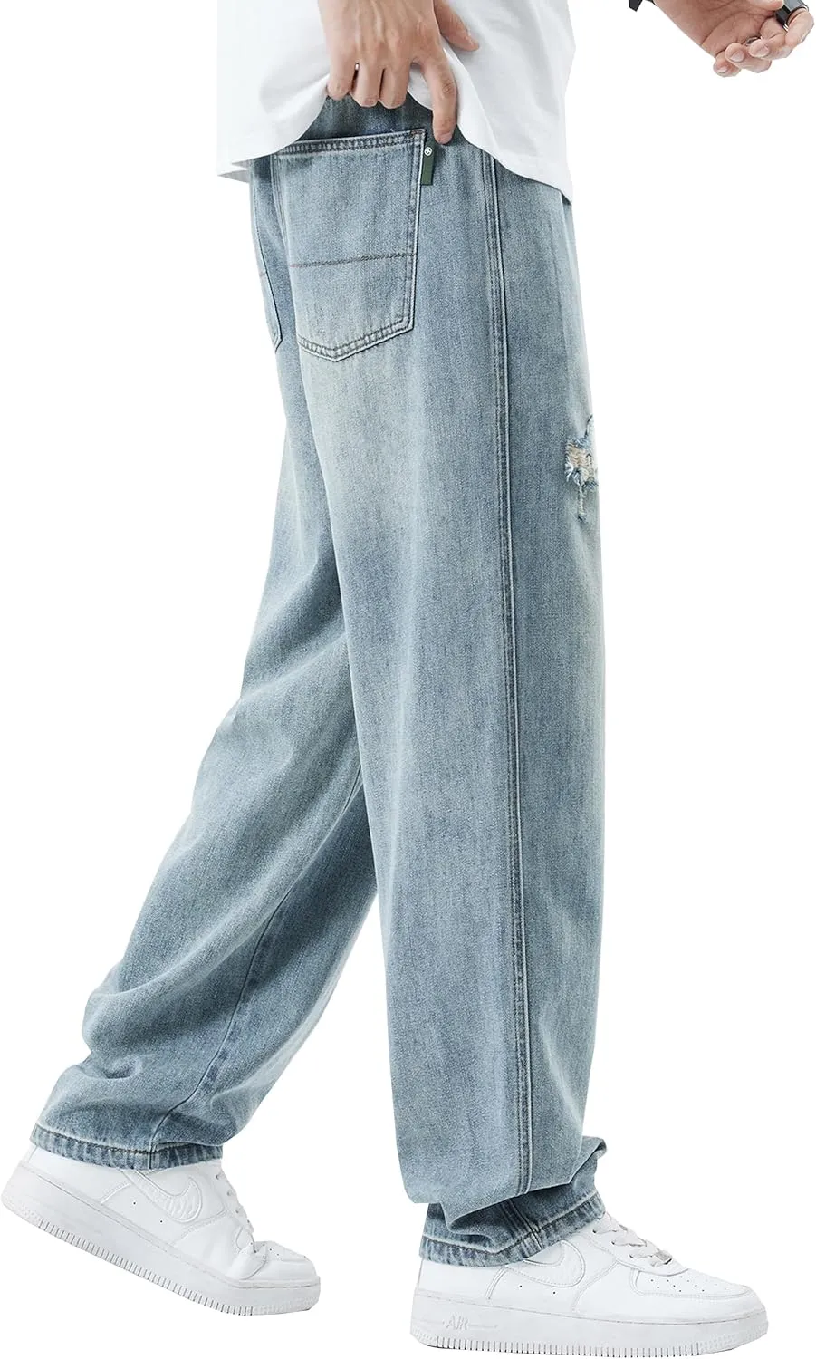 DOSLAVIDA Men's Baggy Jeans Loose Fit Ripped Distressed Jean Relaxed Skateboard Denim Pants with Holes