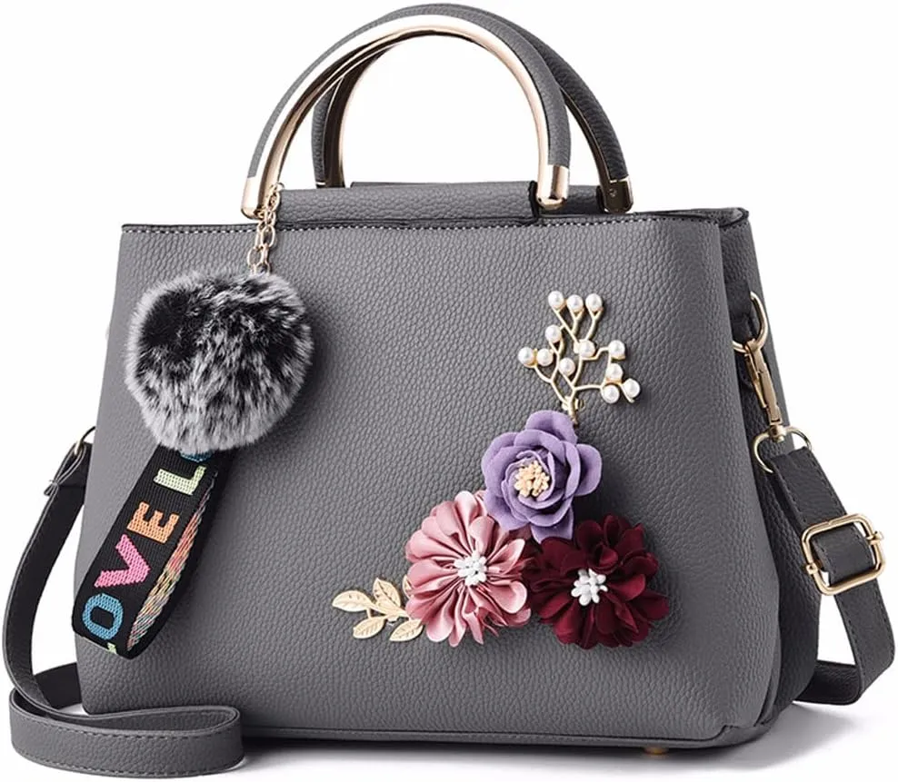 Downupdown 3D Floral Satchel Bag Womens Handbags Faux Leather Medium Tote Bags Top Handle Handbag Crossbody Bag Shoulder Bag