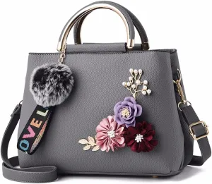 Downupdown 3D Floral Satchel Bag Womens Handbags Faux Leather Medium Tote Bags Top Handle Handbag Crossbody Bag Shoulder Bag