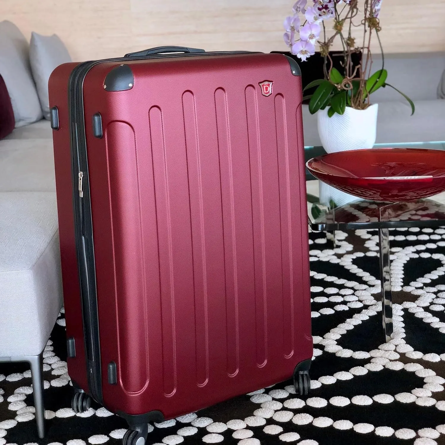 DUKAP INTELY Suitcase with Ergonomic GEL Handle | Spacious Hardside Travel Luggage with TSA Combination Lock and Digital Weight Scale | 28 Inch Medium Spinner Suitcase | Wine