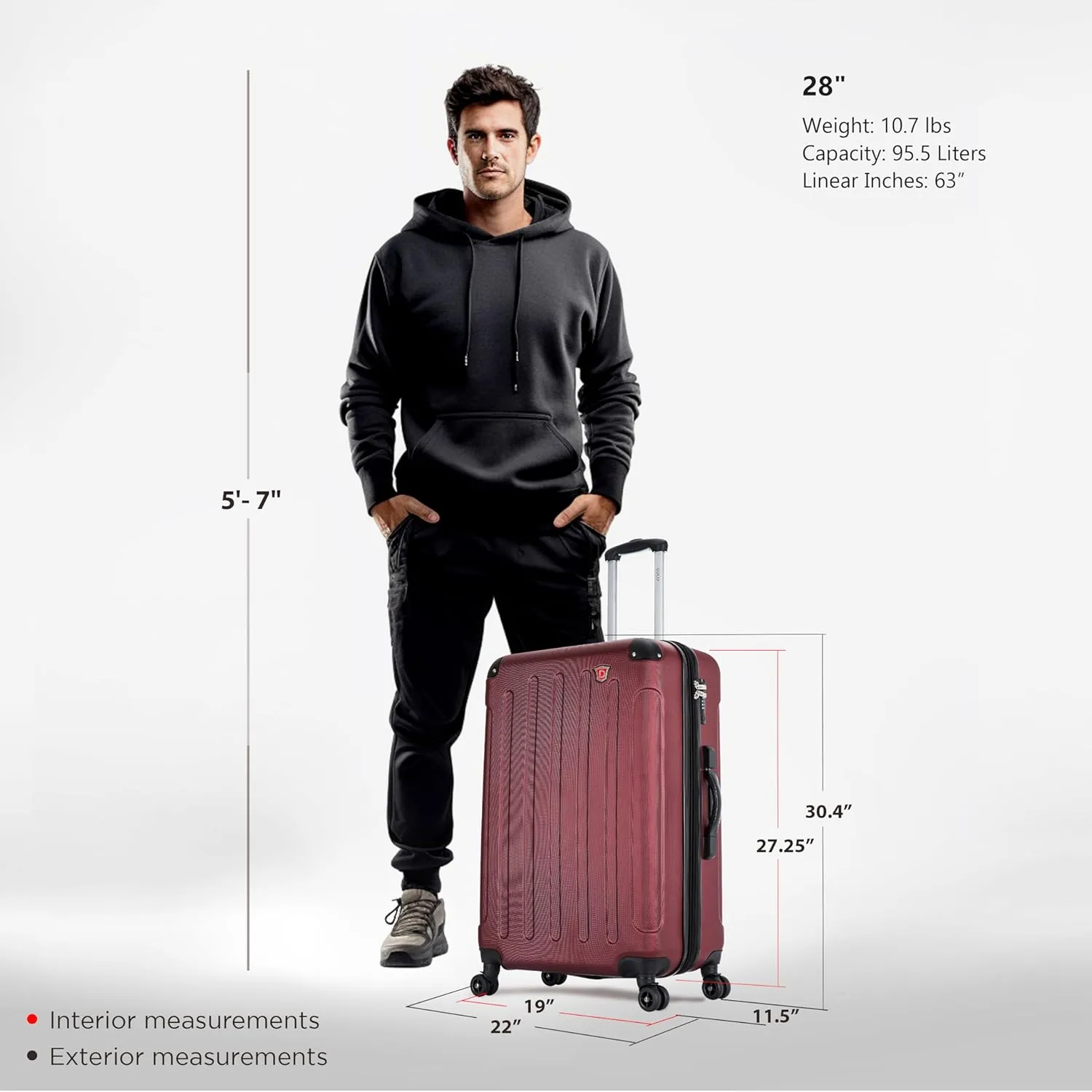 DUKAP INTELY Suitcase with Ergonomic GEL Handle | Spacious Hardside Travel Luggage with TSA Combination Lock and Digital Weight Scale | 28 Inch Medium Spinner Suitcase | Wine