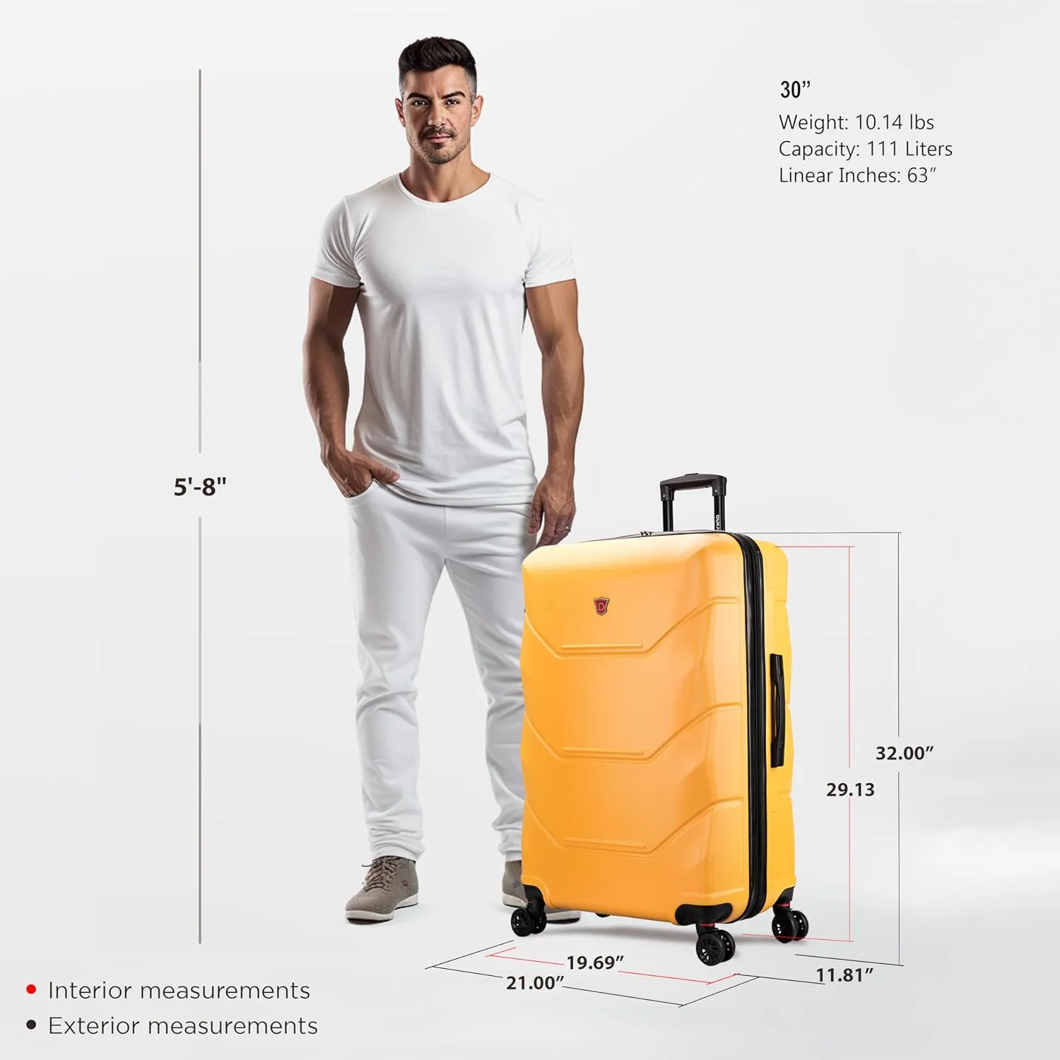 DUKAP ZONIX Luggage with Spinner Wheels | Durable Lightweight Hardside Suitcase, Spacious Travel Bag with Handle and Trolley | 30 Inch Large Checked Luggage | Mustard