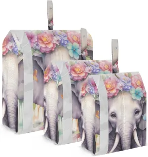 Elephant Floral Packing Cubes Set of 3, Lightweight Travel Luggage Organizers Foldable Bags for Easy Packing and Organization