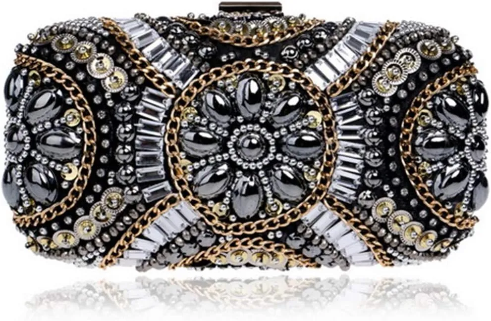 Embroidery Beading Women Evening Bags Handmade Diamonds Clutch Bags Shoulder Chain Handbags Shoulder Bag