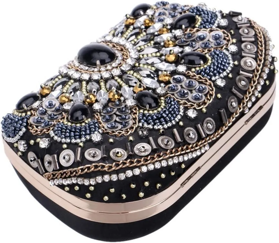 Embroidery Beading Women Evening Bags Handmade Diamonds Clutch Bags Shoulder Chain Handbags Shoulder Bag