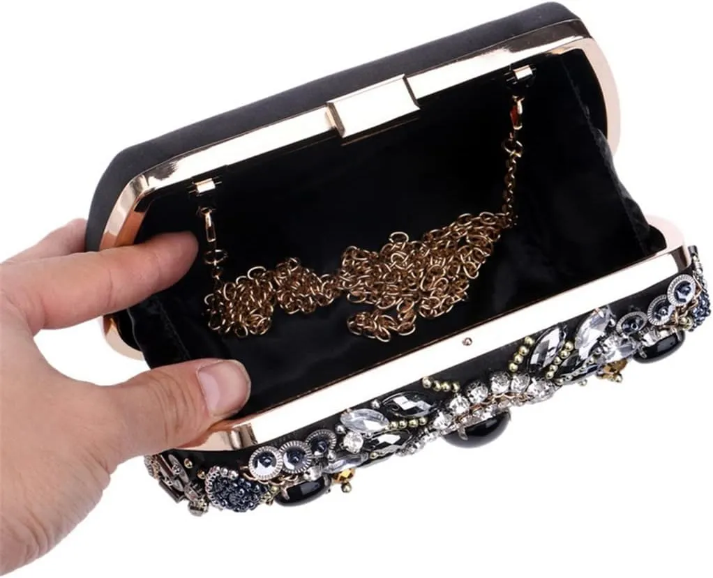 Embroidery Beading Women Evening Bags Handmade Diamonds Clutch Bags Shoulder Chain Handbags Shoulder Bag