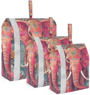Ethnic Elephant Packing Cubes Set of 3, Lightweight Travel Luggage Organizers Foldable Bags for Easy Packing and Organization