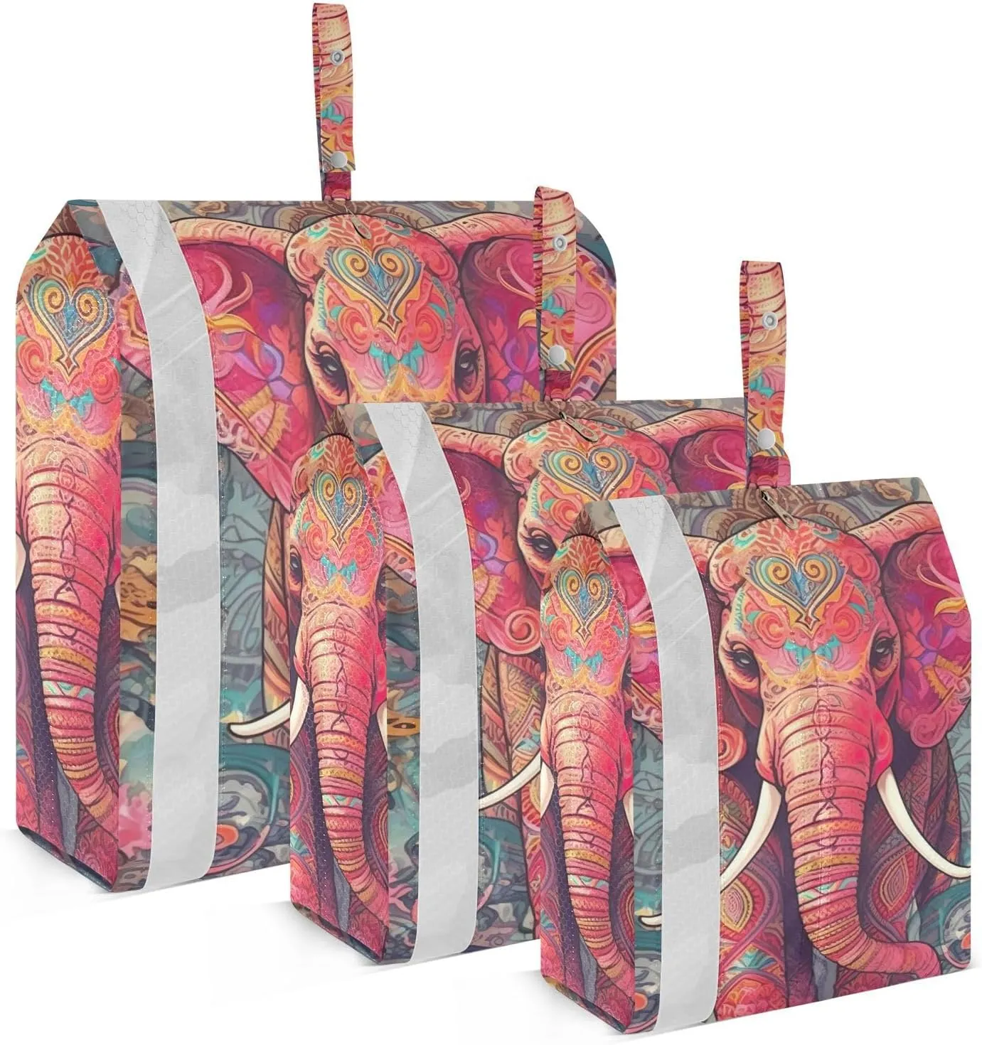 Ethnic Elephant Packing Cubes Set of 3, Lightweight Travel Luggage Organizers Foldable Bags for Easy Packing and Organization