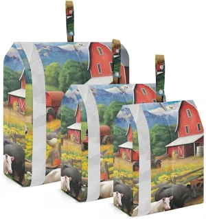 Farmhouse Animal Packing Cubes Set of 3, Lightweight Travel Luggage Organizers Foldable Bags for Easy Packing and Organization