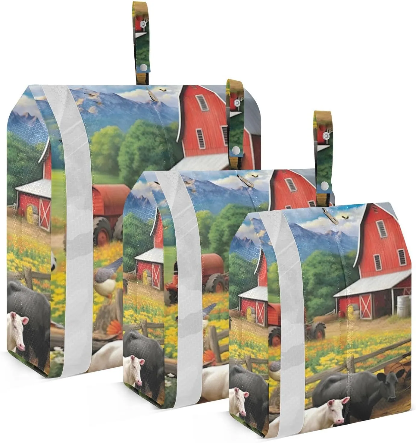 Farmhouse Animal Packing Cubes Set of 3, Lightweight Travel Luggage Organizers Foldable Bags for Easy Packing and Organization