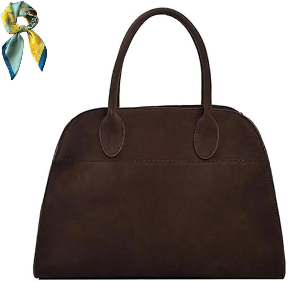 Faux Suede Hobo Bag Vegan Leather Shoulder Tote,Retro Top Handle Handbag for Women,Women's Large Brown Slouchy Purse