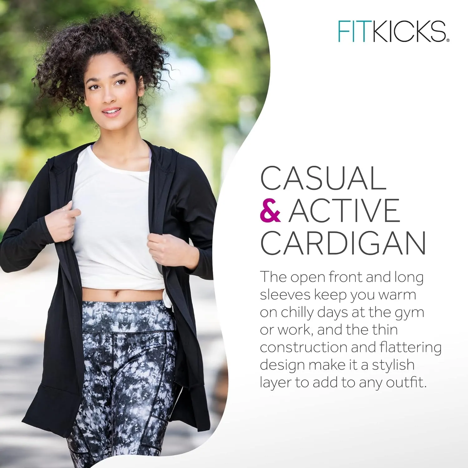 FITKICKS Everywear Lightweight Cardigan Relaxed Hooded Tunic Sweater with Deep Side Pockets Cardigan for Women, Girls