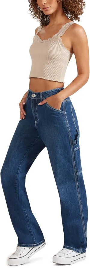 FIVESTAR GENERAL Women's Relaxed Fit Denim Carpenter Pant, High Rise, Button Closure with Brass Zipper