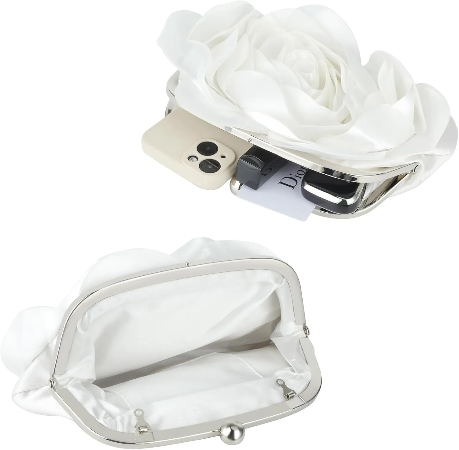 Floral Clutch Purse for Women Rose Wristlet Handbag Party Evening Bag Wedding Shoulder Bags