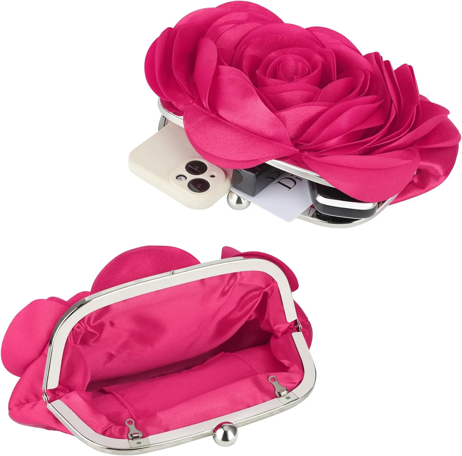 Floral Clutch Purse for Women Rose Wristlet Handbag Party Evening Bag Wedding Shoulder Bags