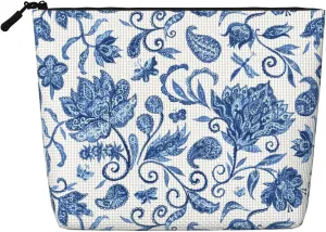 floral makeup bag,Vintage Makeup Bag,blue floral makeup bag,chinoiserie makeup bag,Makeup Bag Organizer,Travel Cosmetic Bag,Toiletry Bag,2-4