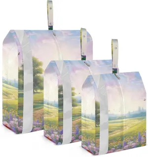 Floral Spring Landscape Packing Cubes Set of 3, Lightweight Travel Luggage Organizers Foldable Bags for Easy Packing and Organization
