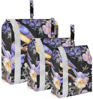 Flowers Birds Purple Packing Cubes Set of 3, Lightweight Travel Luggage Organizers Foldable Bags for Easy Packing and Organization