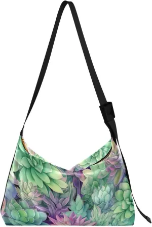 Flowers Colorful Cactus Tote Bag for Women Large Hobo Bags Cross Body Purse Leather Bags with Adjustable Strap for Women Men
