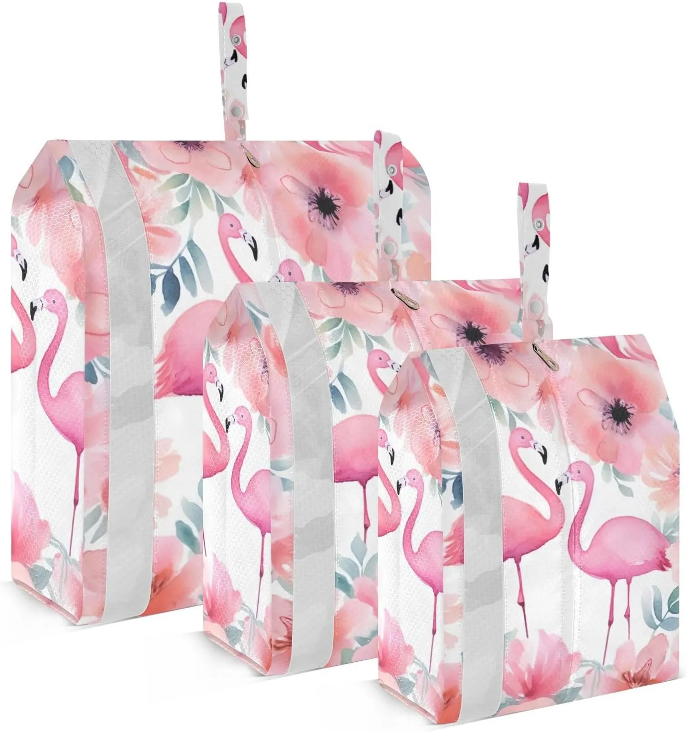 Flowers Flamingo Packing Cubes Set of 3, Lightweight Travel Luggage Organizers Foldable Bags for Easy Packing and Organization