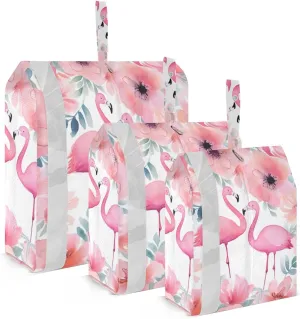 Flowers Flamingo Packing Cubes Set of 3, Lightweight Travel Luggage Organizers Foldable Bags for Easy Packing and Organization