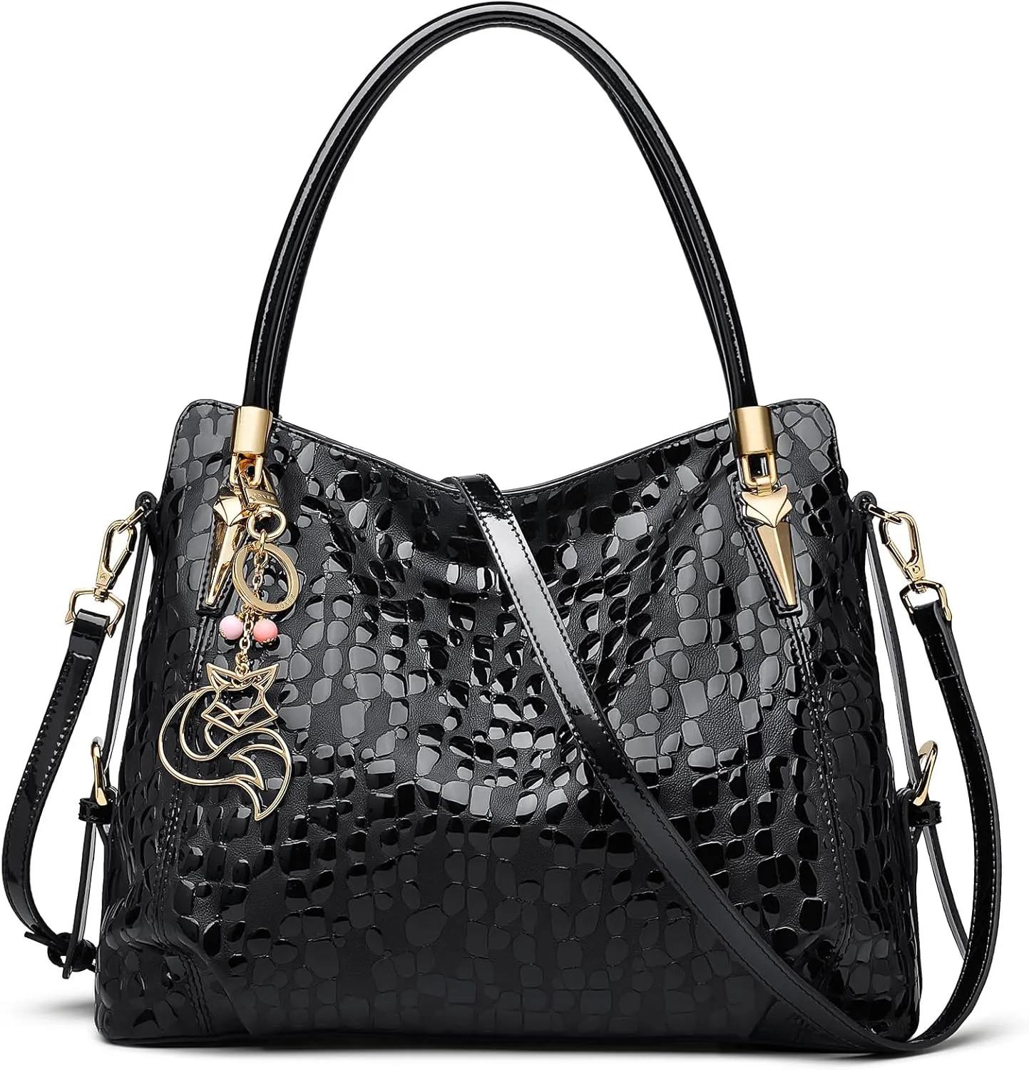 FOXLOVER Stone Grain Satchel Bags for Women Tote Large Crossbody Purses Leather Top Handle Hand Bag Zipper with Compartments