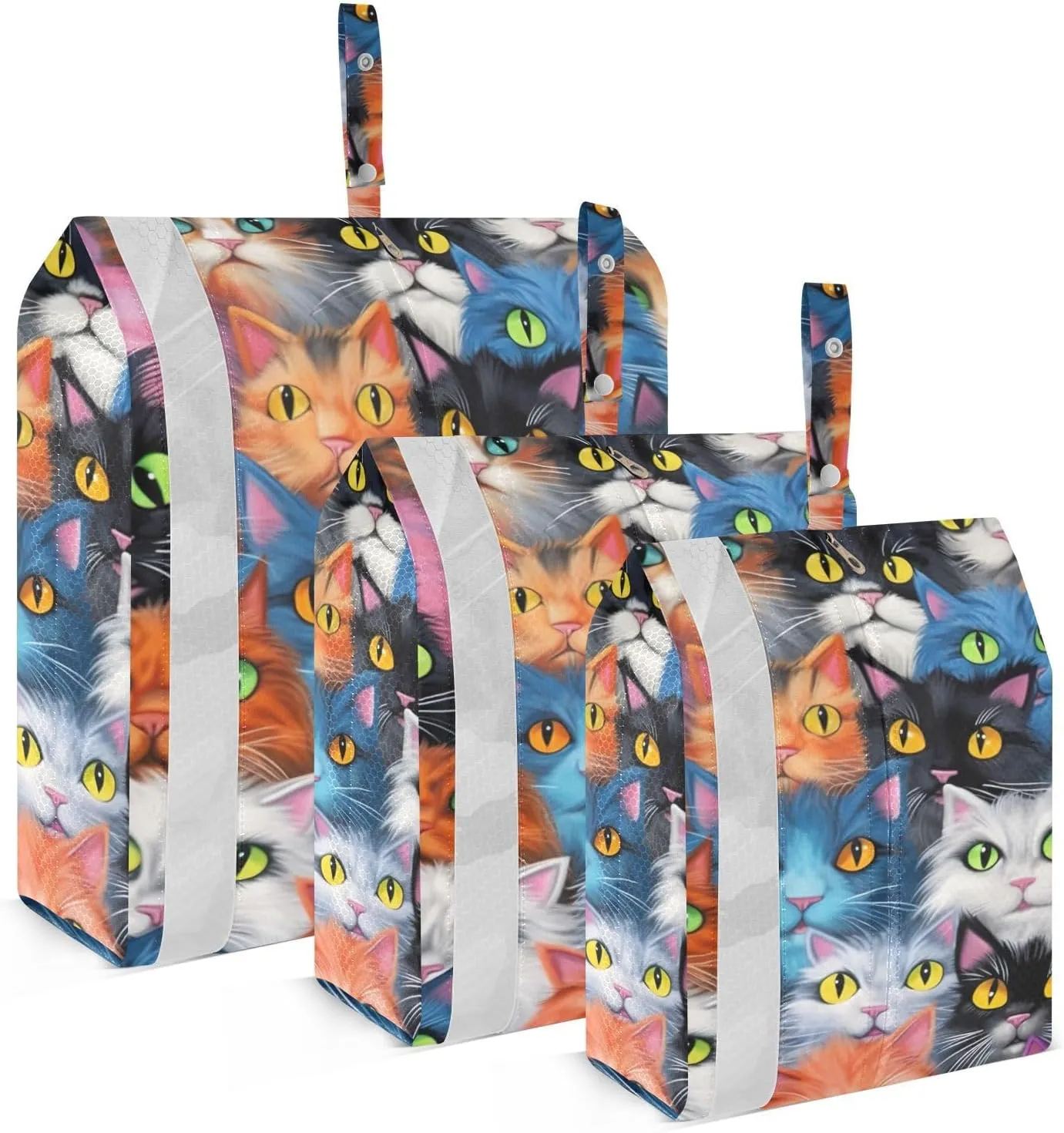 Funny Cats Colorful Packing Cubes Set of 3, Lightweight Travel Luggage Organizers Foldable Bags for Easy Packing and Organization