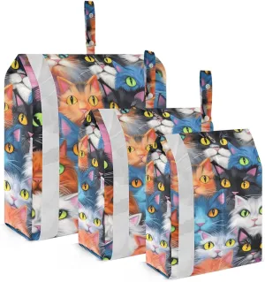Funny Cats Colorful Packing Cubes Set of 3, Lightweight Travel Luggage Organizers Foldable Bags for Easy Packing and Organization