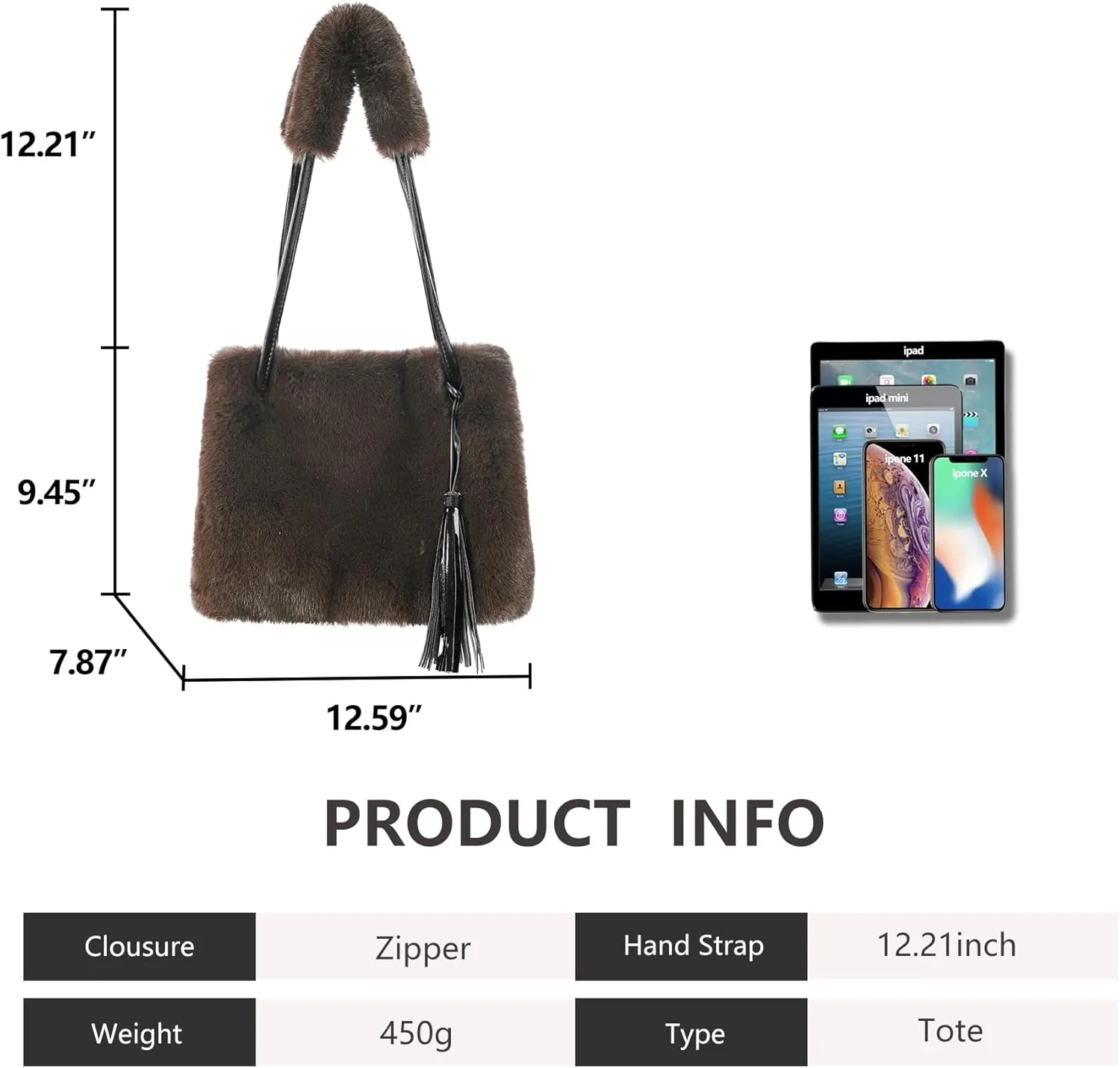 Fur Story Tote Bag Faux Fur Purses for Women Plush Handbag Fuzzy Shoulder Bag Big Capacity Black Purse for womens Girls