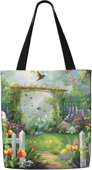 Garden Preety Scenery Canvas Shoulder Bag Reusable Tote Bag Soft Lightweight Cloth Bags For Women Girls Lady Casual