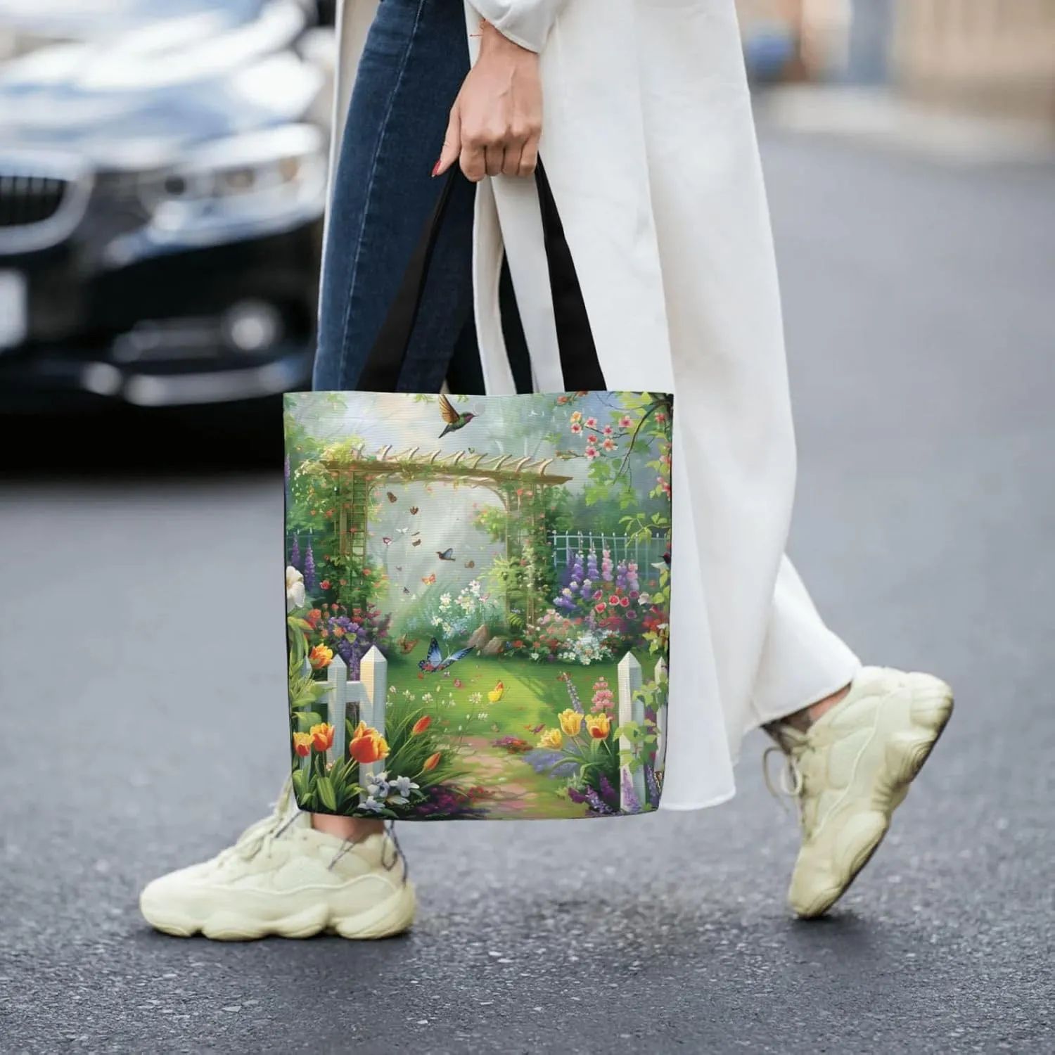 Garden Preety Scenery Canvas Shoulder Bag Reusable Tote Bag Soft Lightweight Cloth Bags For Women Girls Lady Casual