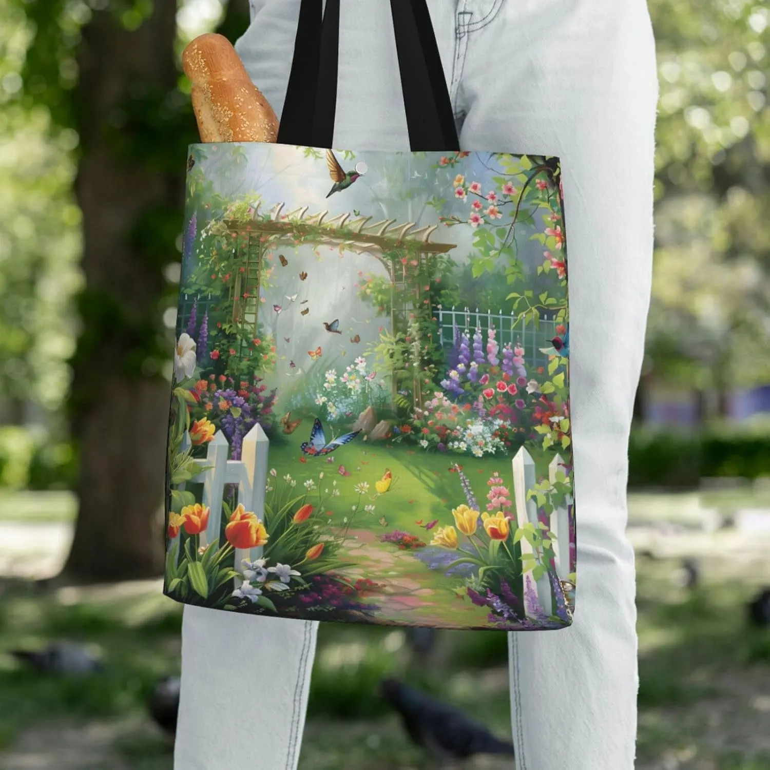 Garden Preety Scenery Canvas Shoulder Bag Reusable Tote Bag Soft Lightweight Cloth Bags For Women Girls Lady Casual