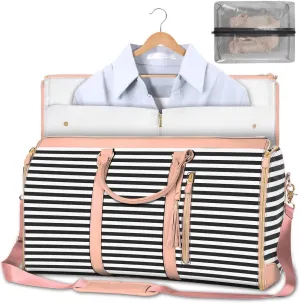 Garment Duffle Bags for Travel, 2 in 1 Hanging Suitcase Suit Convertible Foldable Carry on Garment Bags, Large Capacity Luggage Bag (Pink&Black)