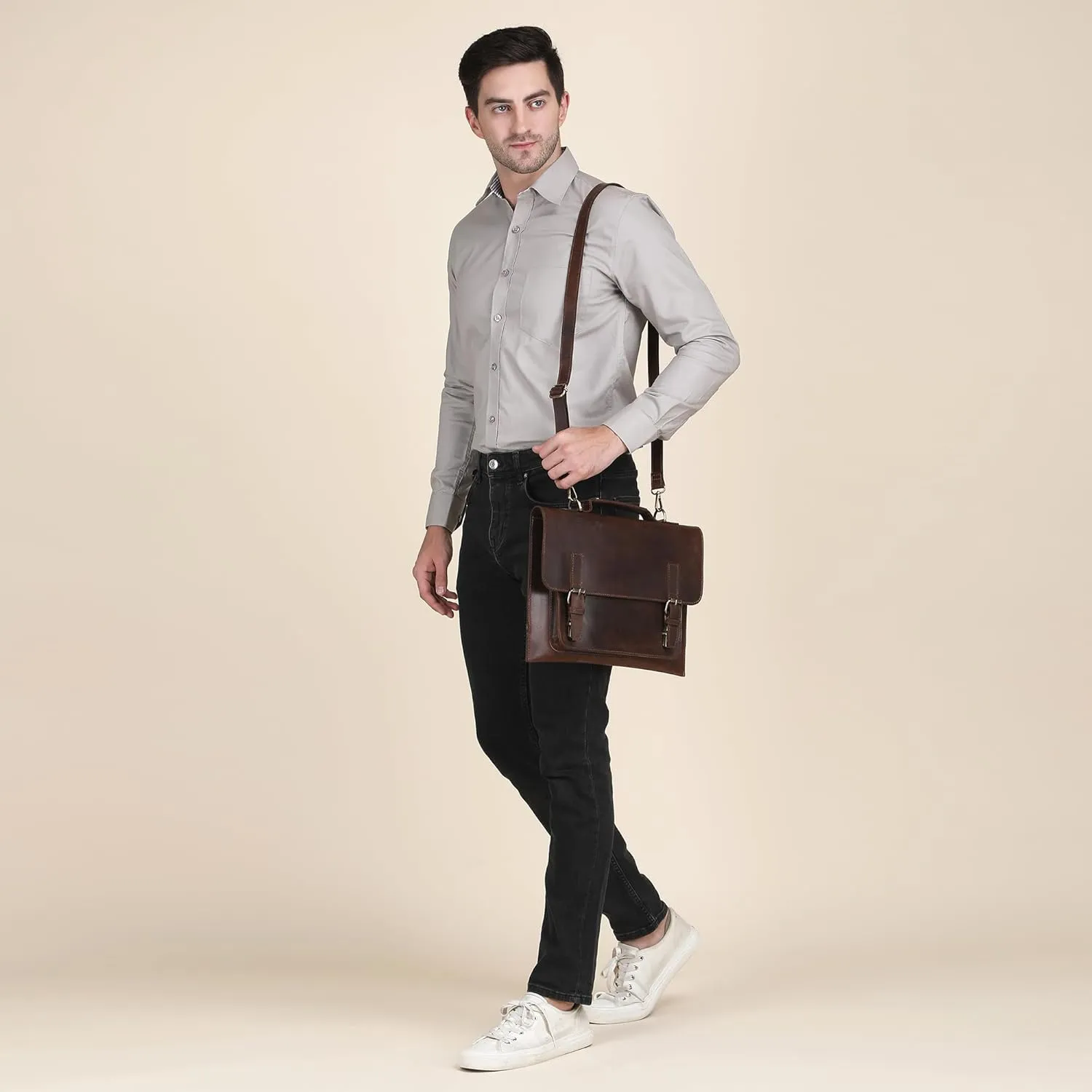 Genuine Leather Laptop Bag 14" Computer Messenger Shoulder Bag Briefcase Office Bag Travel Satchel Sleeve Bags