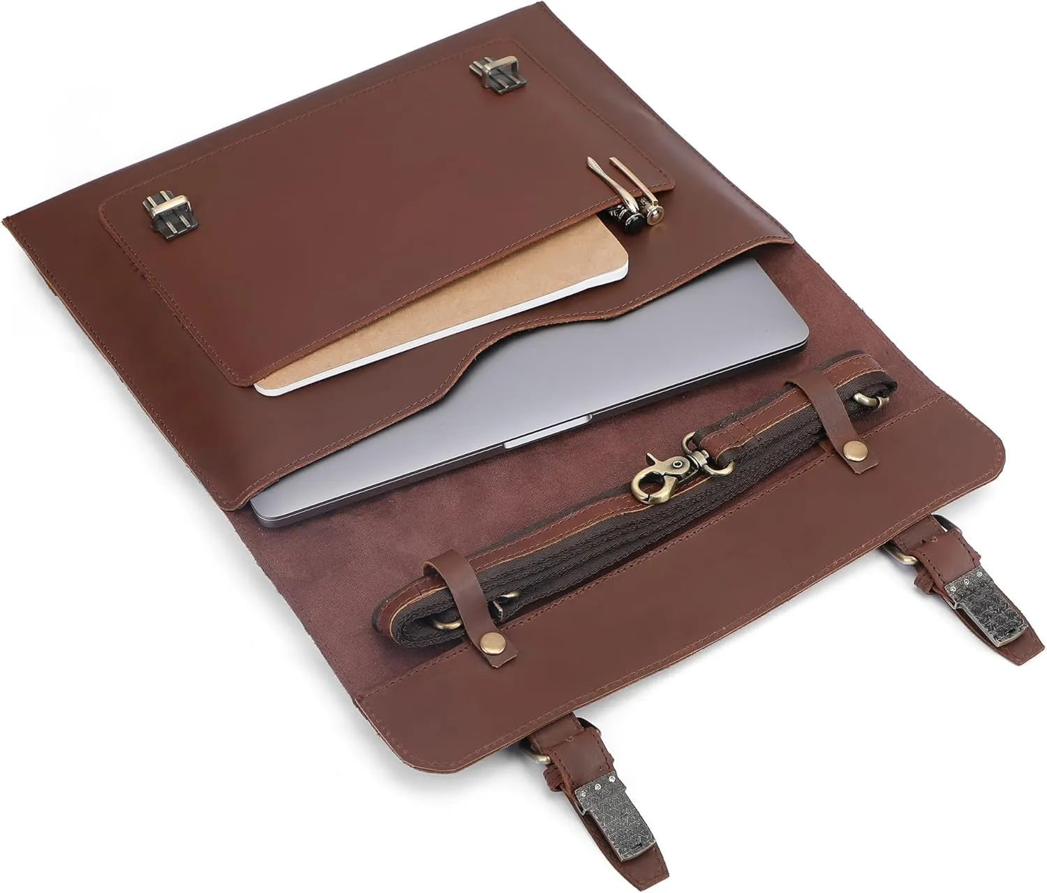 Genuine Leather Laptop Bag 14" Computer Messenger Shoulder Bag Briefcase Office Bag Travel Satchel Sleeve Bags