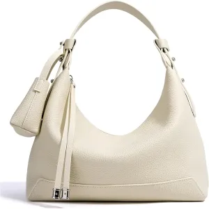 Genuine Leather Shoulder Bags for Women, Cute Hobo Purse with Mini Pouch Two Removable Straps Work Travel