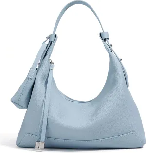 Genuine Leather Shoulder Bags for Women, Cute Hobo Purse with Mini Pouch Two Removable Straps Work Travel