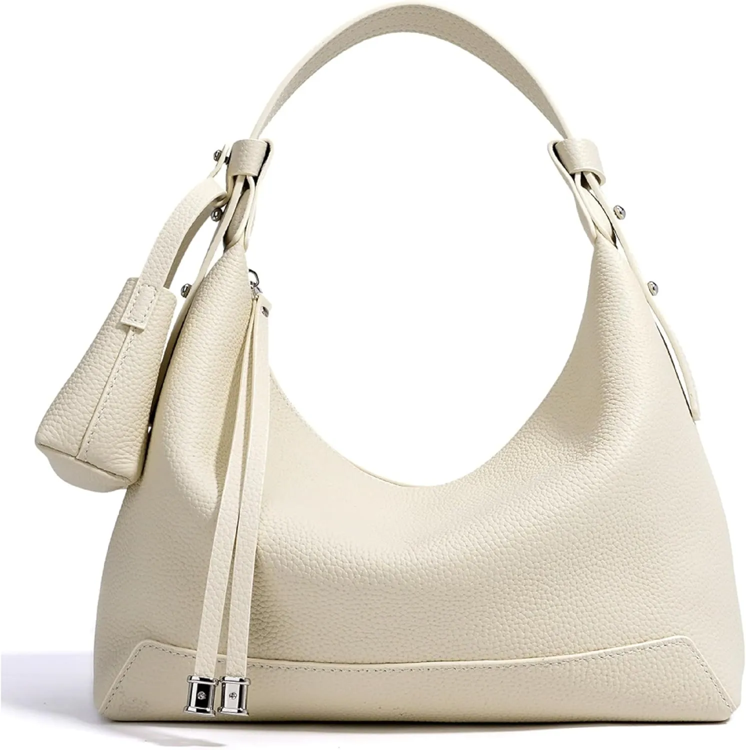 Genuine Leather Shoulder Bags for Women, Cute Hobo Purse with Mini Pouch Two Removable Straps Work Travel